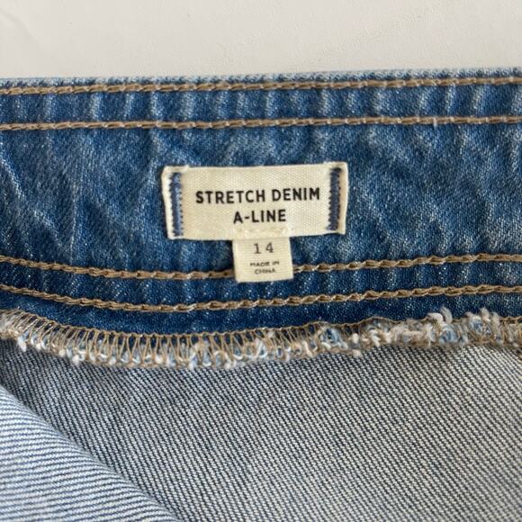 Madewell Stretch Denim A-Line Mini Skirt Snap Button Front - Size 14 - Picture 6 of 6